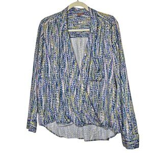 Pilcro Tisha Surplice Blouse XL Abstract  Blue Green Top Anthropologie‎ Career